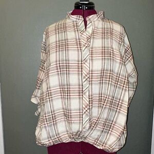 L love Dressed Up Flannel shirt 3/4 sleeves lightweight blouse oversized Medium